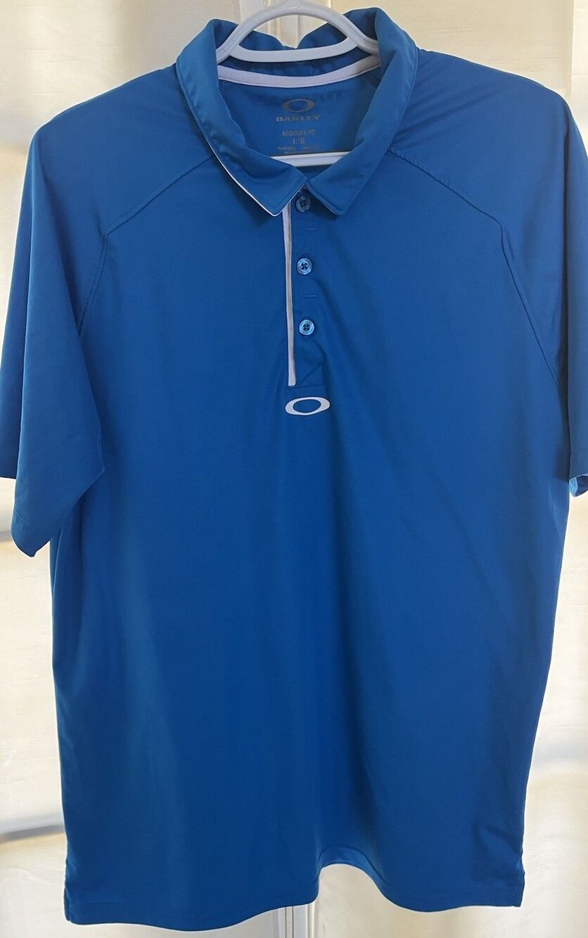 Oakley Men's Regular Fit Polo Shirt Large Teal & White Short Sleeve Center Logo